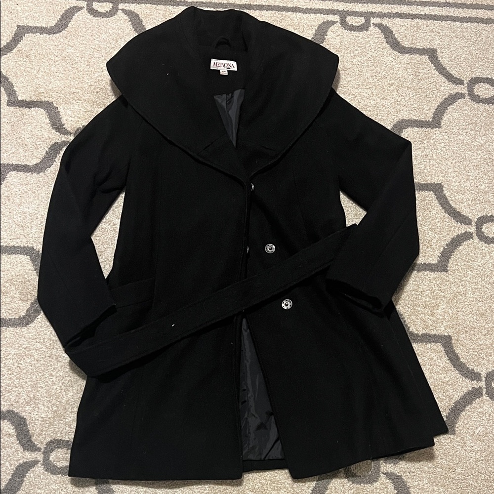 Merona Women's Black Pea Coat with tie. Size medium